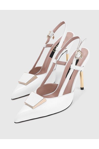 İLVİ Fanni Genuine Leather Women's White Heeled Sandals