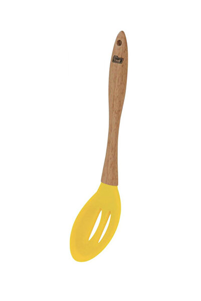 TİVOLİ Wooden Handle Tip Silicone Hole Serving Spoon, Serving-Soup Ladle, Pasta Ladle Yellow