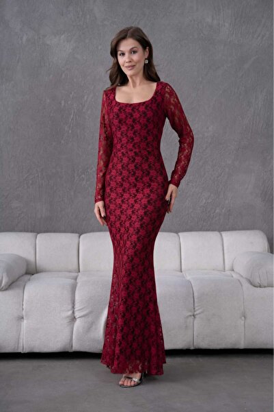 CİXAPLE Likralı Dantel Abiye Elbise