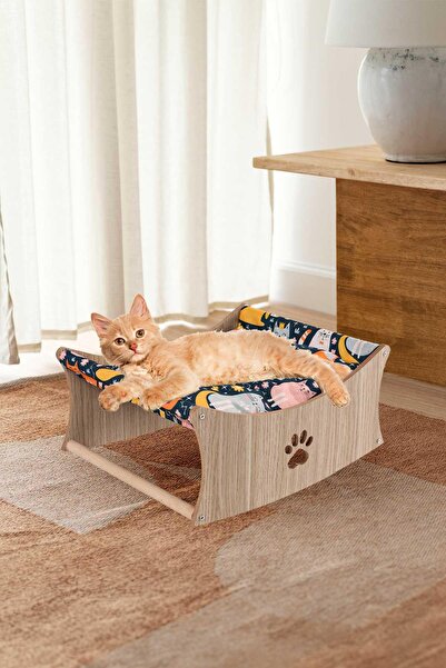 GOBYPET İsme Özel Ahşap Kedi Salıncağı, Sallanan Kedi Yatağı, Paspas Hediye