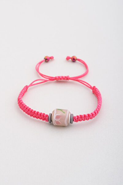 So CHIC... Murano Taşlı 18 Ayar Beyaz Altın Kaplama Ayarlanabilir İpli Gümüş Bileklik