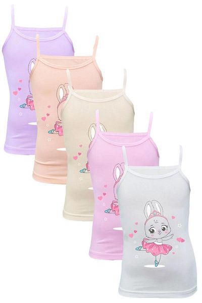 Onurel Girl's Pack of 5 - Rabbit Printed Lycra Cotton Rope Strap Tank Top