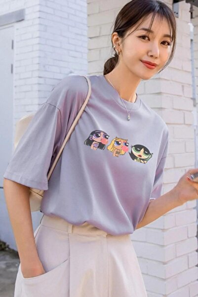 CAST COLLECTİON Tricou oversize cu imprimeu PowerPufgirls liliac pentru femei