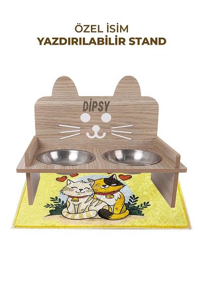 GOBYPET Wooden Custom Name Printed, Eared Cat Food Water Bowl Stand