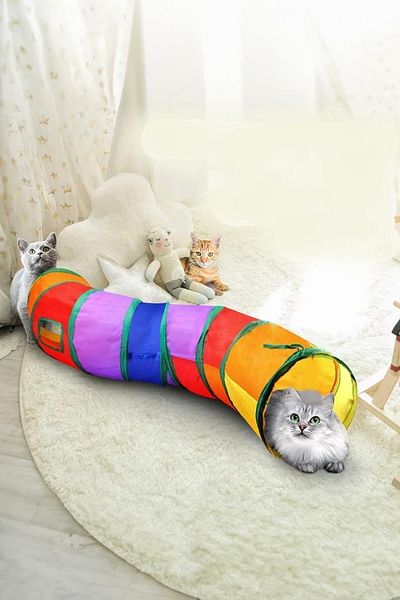 GOBYPET Rainbow Patterned S Curved Cat Tunnel - Pet Play Tunnel 2111