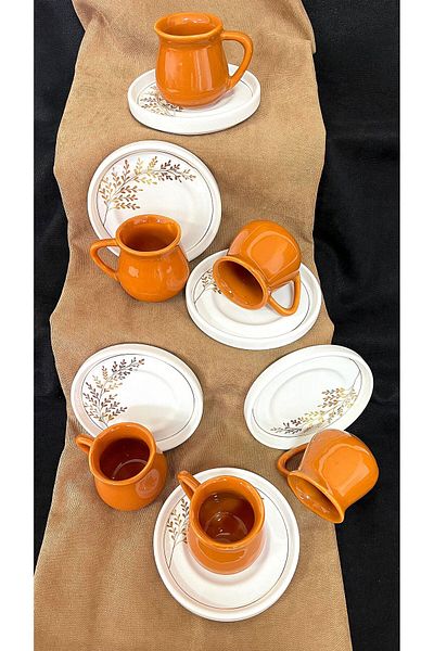 Erbaşlar Gold India 12 Pieces Luxury Ceramic Coffee Cup Set Turkish Coffee Cup