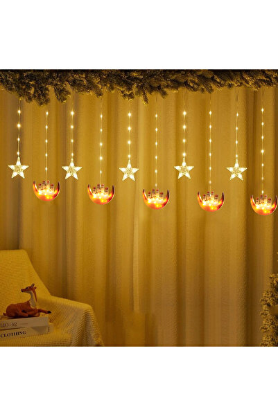 Coverzone 4 metre Led Işıklı 5'li Minare ve Yıldız Işık Zinciri Dekoratif Fişli Aydınlatma Süs Ramazan Temalı
