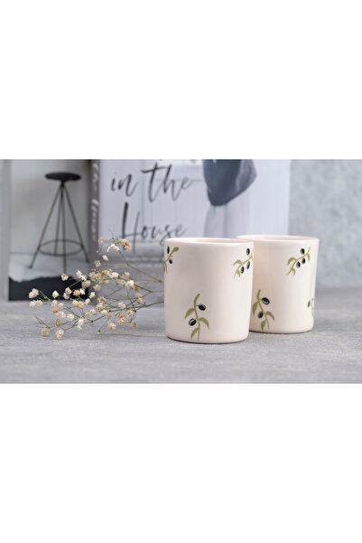 Melouro Olive Branch Set of 2 Handmade Ceramic Cups with Handles, Mug