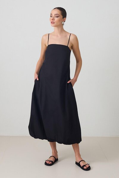 Setre Rochie cu balon cu croială relaxată, cu bretele din bumbac negru