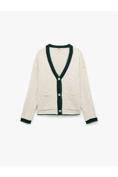 Koton Hair Knit Textured Long Sleeve Pocket V-Neck Buttoned Oversize Knitwear Cardigan