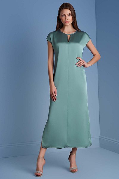 Guitar Rochie din satin verde cu mânecă de liliac