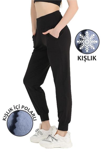 missmaral Schwarze Damen-Jogginghose mit hoher Taille und Fleece-Winter-Taschen-Jogginghose 1062