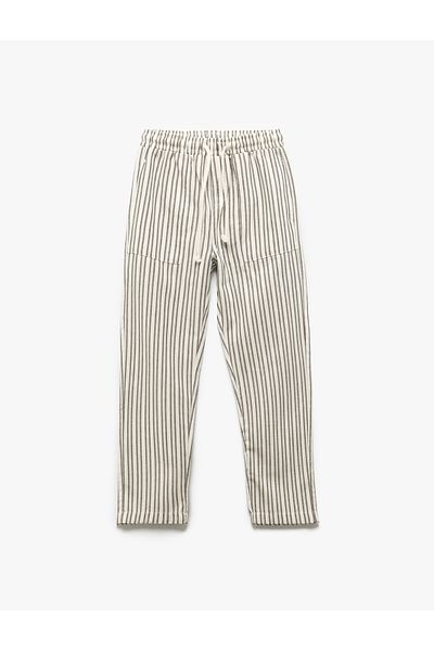 Koton Cotton Waist Lace Pocket Detailed Striped Trousers