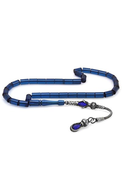 Tesbihane Ασημένιο 1000 καρατίων Κρεμαστό ροζάριο με φούντα μπλε φωτιά και κεχριμπάρι