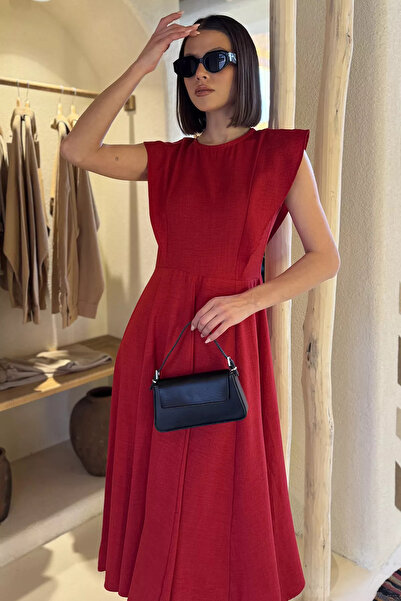 GÜLSELİ Red Women's Crew Neck Kiloş Dress