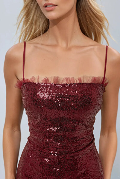 Hiccup Kare Yaka Payetli Mini Bodycon Elbise