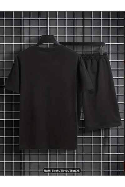 CAST COLLECTİON Men's Black Bear Printed Short Tshirt Set
