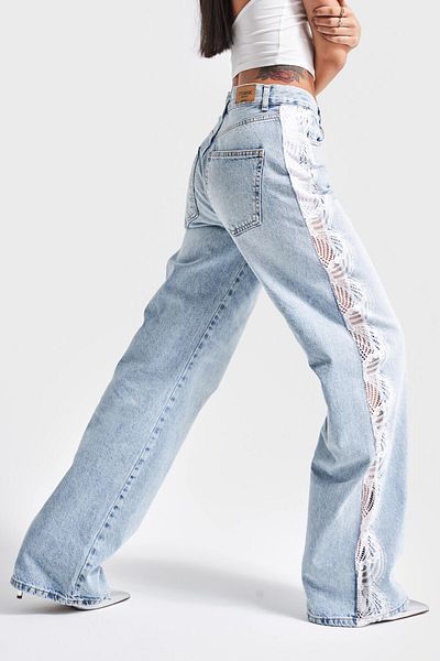 its basic Γυναικείο Snow Jeans Χρώμα 4S5-3 Loose Fit Lace στο πλάι 100% Cotton Design Τζιν Τζιν