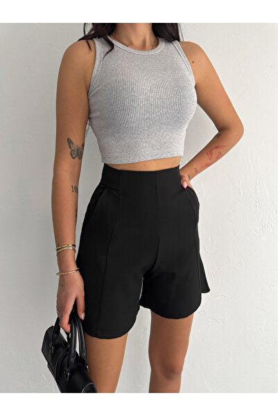 Ozy Fashion Διπλό υφασμάτινο σορτς μίντι με φερμουάρ στην πλάτη