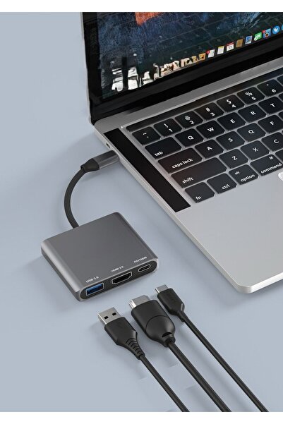 MATECHNO 3 in 1 1x USB 1x HDMI 1x Type-C Çıkışlı USB C Hub Çoklayıcı Görüntü ve Veri Aktarıcı