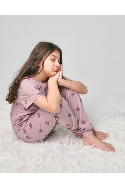 Yavrumsa Heart Printed Garson Girl's Pijama Suit