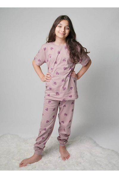 Yavrumsa Heart Printed Garson Girl's Pijama Suit