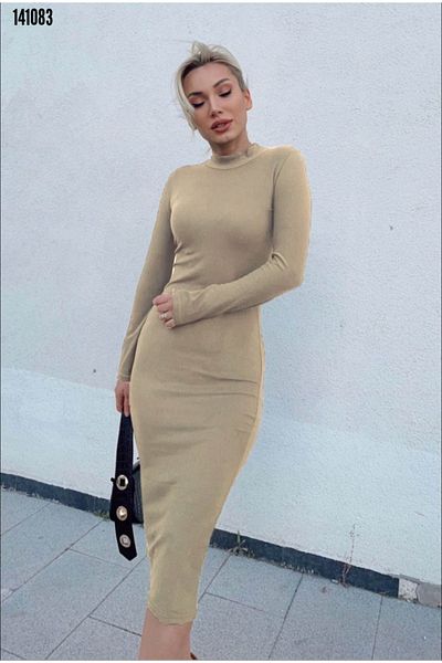 Kokosh moda Γυναικείο μισό ζιβάγκο μακρυμάνικο σουέτ μίντι φόρεμα