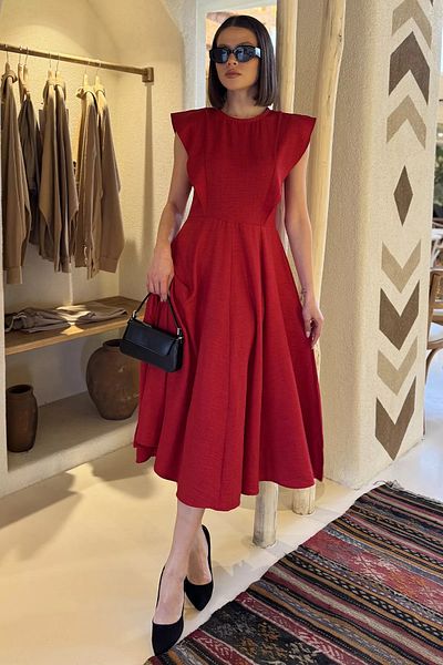 GÜLSELİ Red Women's Crew Neck Kiloş Dress