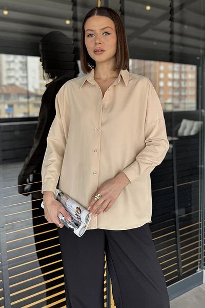 GÜLSELİ Μπεζ Γυναικείο Casual Basic πουκάμισο