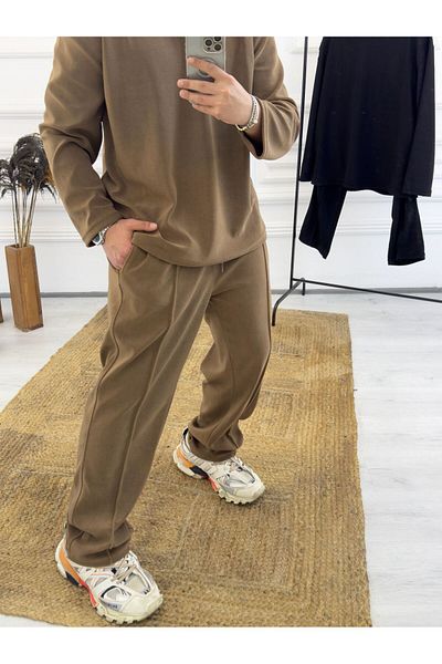 elkumoda Βαμβακερή φόρμα μέσης - Loose Fit Loose, Σιδερωμένο και Ριγέ ελαστικό