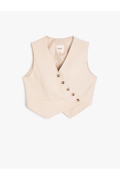 Koton Asymmetrical Buttoned Sleeveless Blazer Vest
