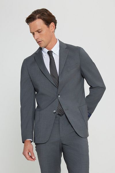 ALTINYILDIZ CLASSICS Men's Gray Slim Fit Slim Fit Mono Collar 100% Wool Suit