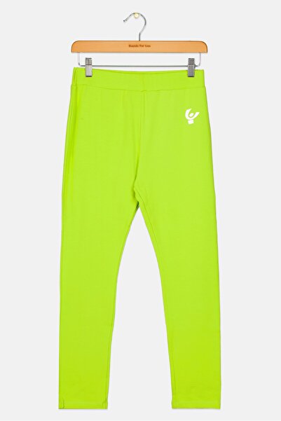 FREDDY بنطال بقصة مستقيمة بشعار العلامة التجارية للبنات، باللون الأخضر الليموني