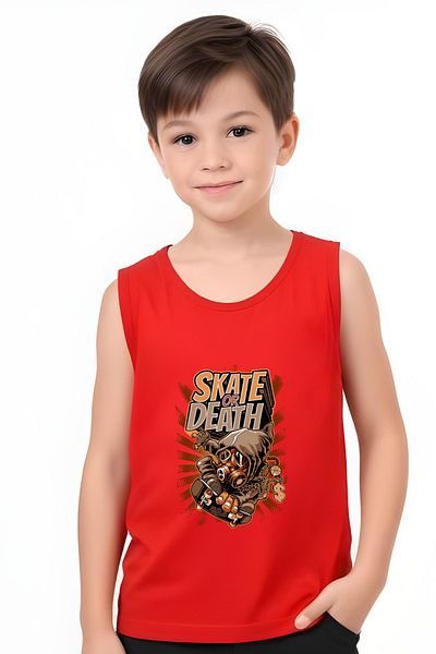 YA KO KİDS Skate or Death Printed Boys' Suspender T-Shirt and Shorts Set Top and Bottom