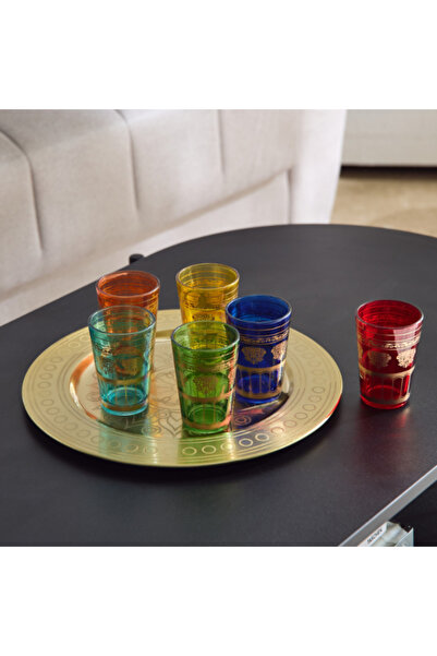 Home Box Enid 6-Piece Glass Set with Round Metal Tray