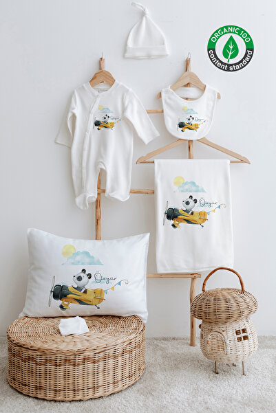 Lilabio %100 Organik Isme Özel Isimli 6lı Hastane Çıkışı Tulum Set Panda