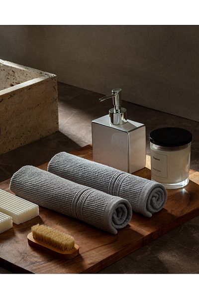 Madame Coco Stripe Dobby 100% Cotton 2-Piece Hand Towel - Gray