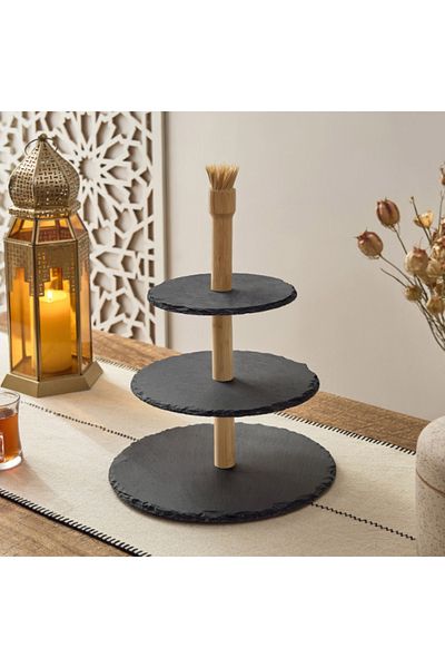 Home Box Eden Slate 3-Tier Snack Serving Set