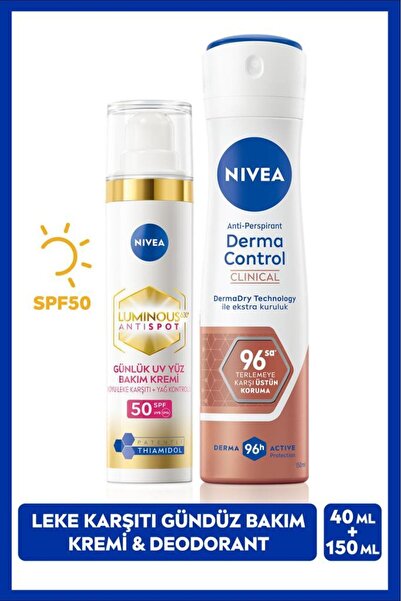 NIVEA Luminous630 Thiamidol Etkili Leke Karşıtı Krem 40ml Ve Sprey Deodorant Derma Control Clinical 150ml