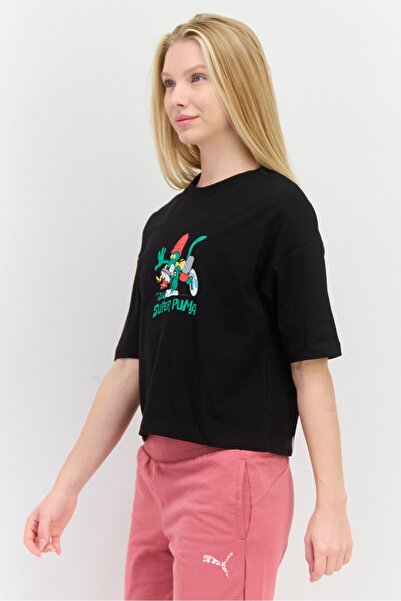 Puma Women Regular Fit Brand Logo Short Sleeves Outdoor Top, Black