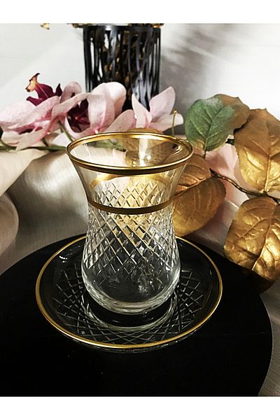 DECOSTYLE Gold Baccarat Decorative Plate Ajda Tea Set for 6 People 165 Cc