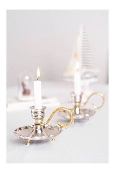 Bakır Concept Bakır El Şamdanı Fırfırlı Model Gümüş Renk (İKİLİ)