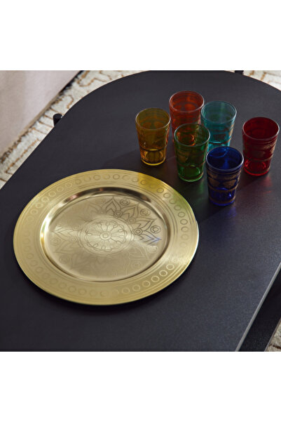 Home Box Enid 6-Piece Glass Set with Round Metal Tray