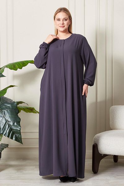 Ferace Large Size Hijab Ferace - Oversize Dress with Zip-Up, Side Lace and Cushion