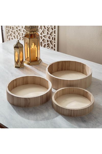 Home Box Paulownia 3-Piece Wooden Disc Set