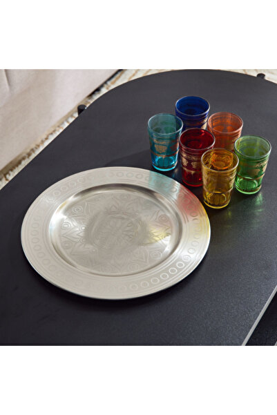 Home Box Enid 6-Piece Glasses with Metal Round Tray Set 30.50x30.50x9 cm