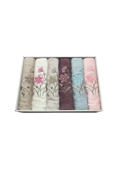 Nurpak Nilüfer Bambu 3D Nakışlı 6'lı Elyüz Havlu 50X90