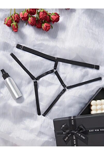 Maly Love Kadın Siyah Halka Detaylı Harness Tanga String