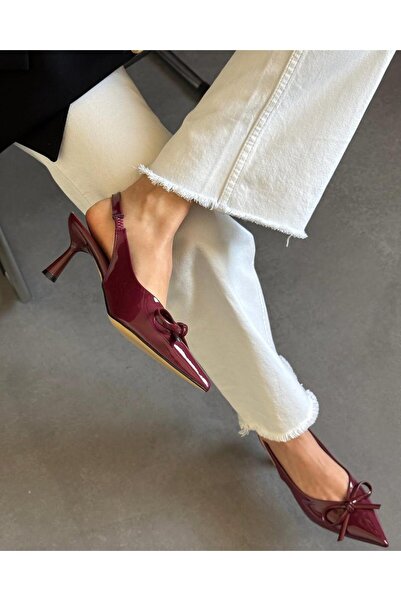 FS KOMBİN COLLECTİON حذاء نسائي من Fabio باللون العنابي مزين بفيونكة وكعب ستي...