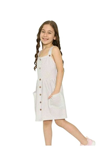 Butik Kız Çocuk Elbise Askılı Cepli Şık Tasarım Elbise